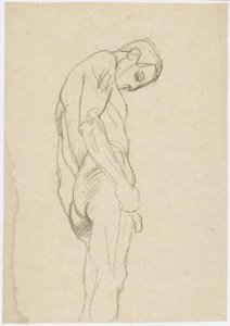 Uomo in piedi verso destra con testa china da Gustav Klimt